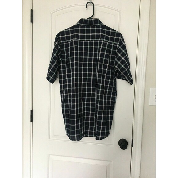 Men's Medium Wrangler Blue Plaid Short Sleeve Pearl Snap Button Up Shirt - Picture 6 of 8